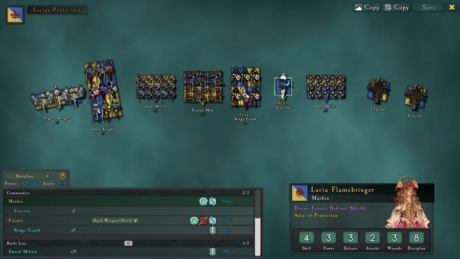 The SOVL Army Builder with a Knights of Avalon army.