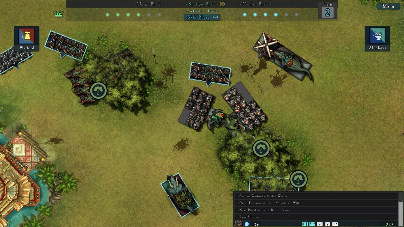 Battle lines face each other across a jungle battlefield.